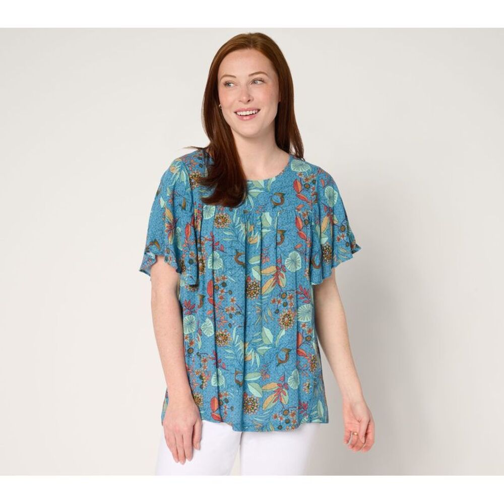 Susan Graver Women's Top Sz L PURE Printed Crinkled Woven Multi-colored A717012